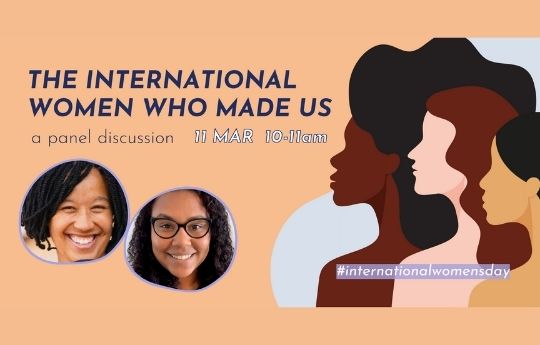Graphic advertising event including images of women from various cultures and communities 