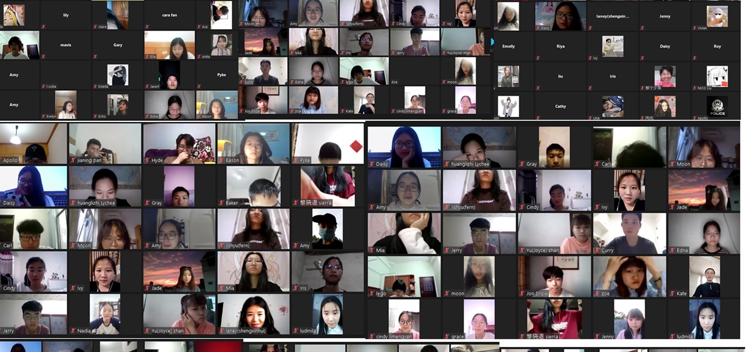 Students who have been learning English online at the end of their course.